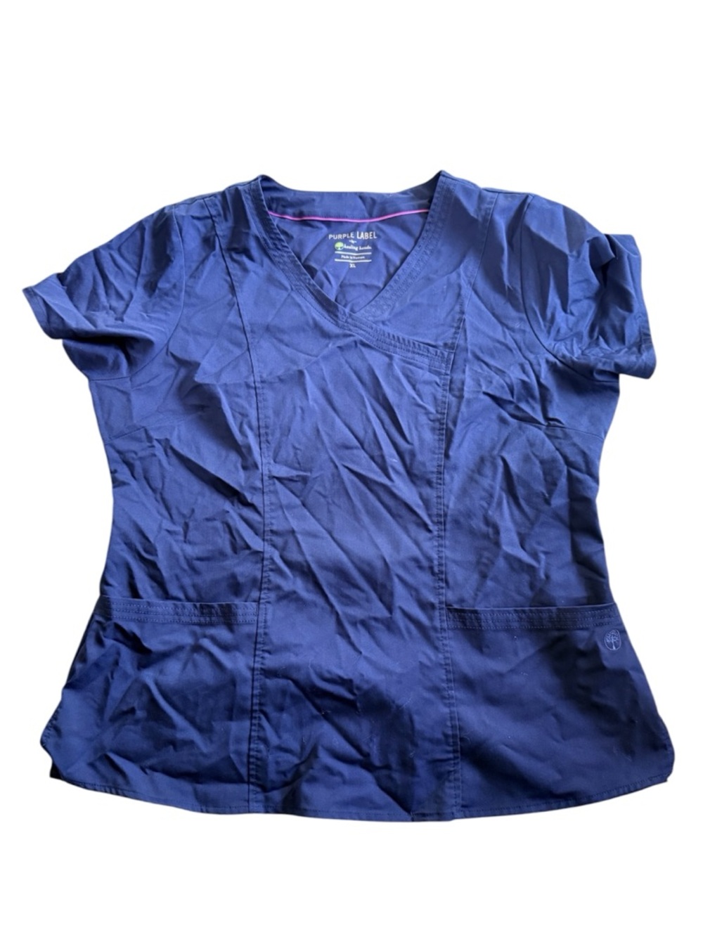 healing hands Deep Blue V-Neck Short Sleeve Scrub Top